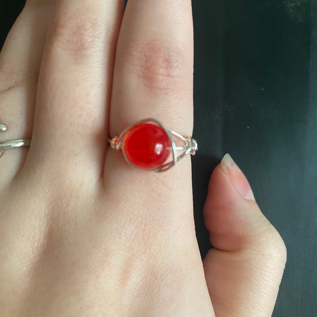 Red Bead Wire Ring